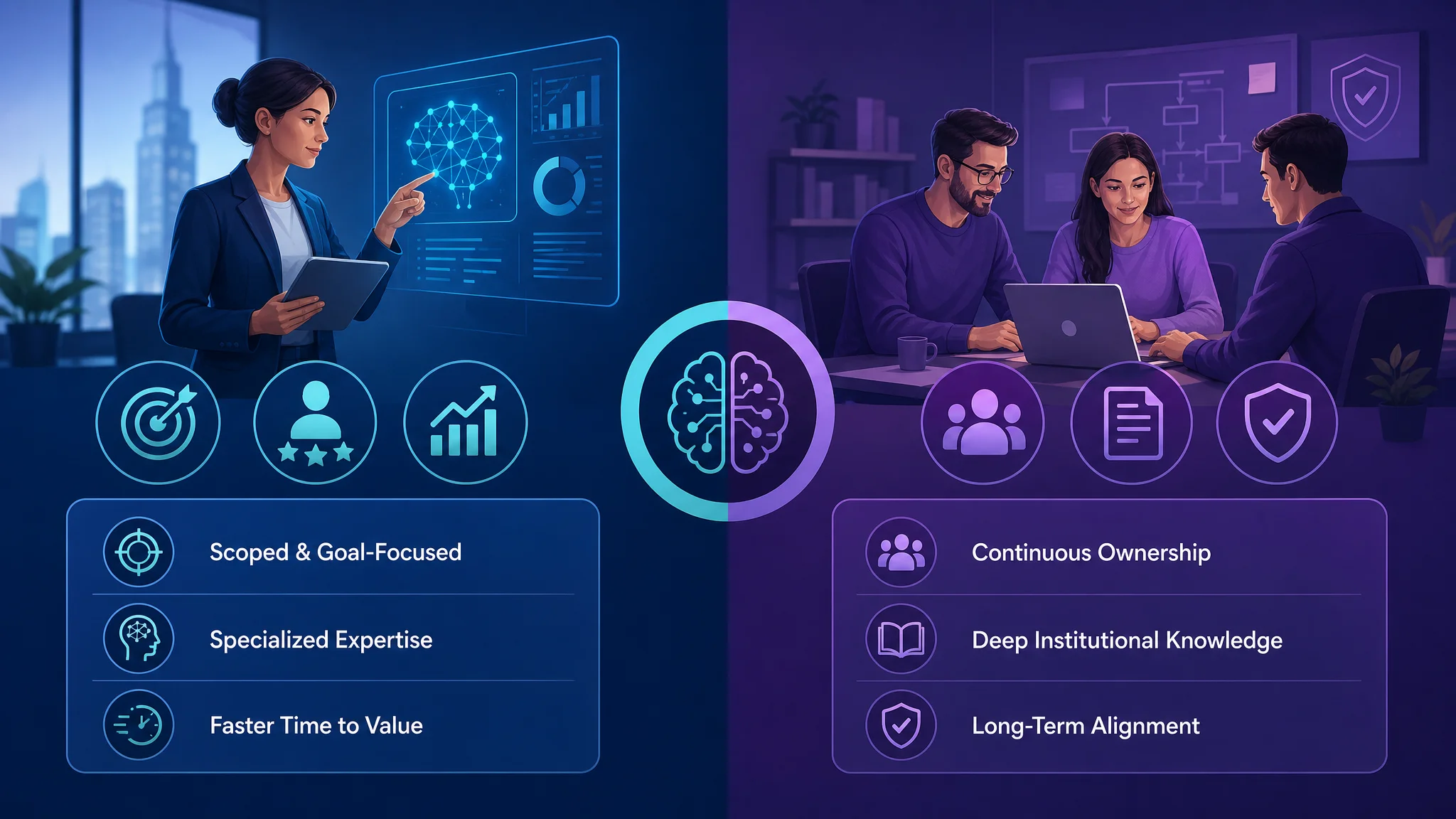What businesses receive from an AI consultant compared with an in-house hire