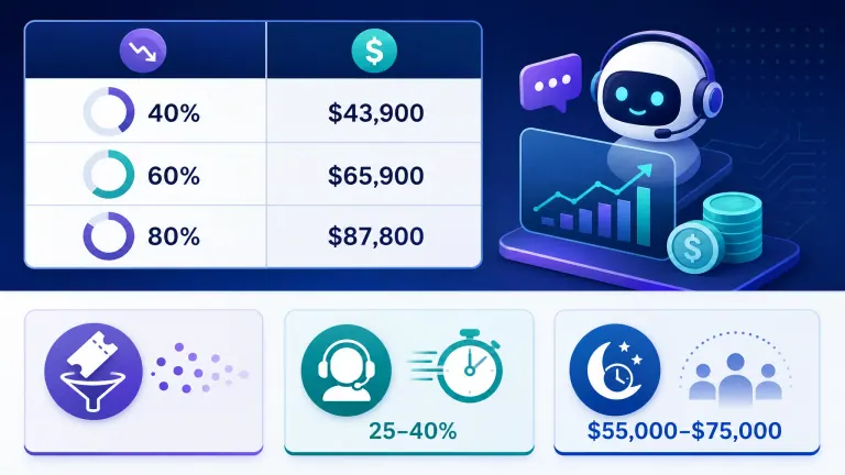Infographic showing AI deflection savings and sources of savings