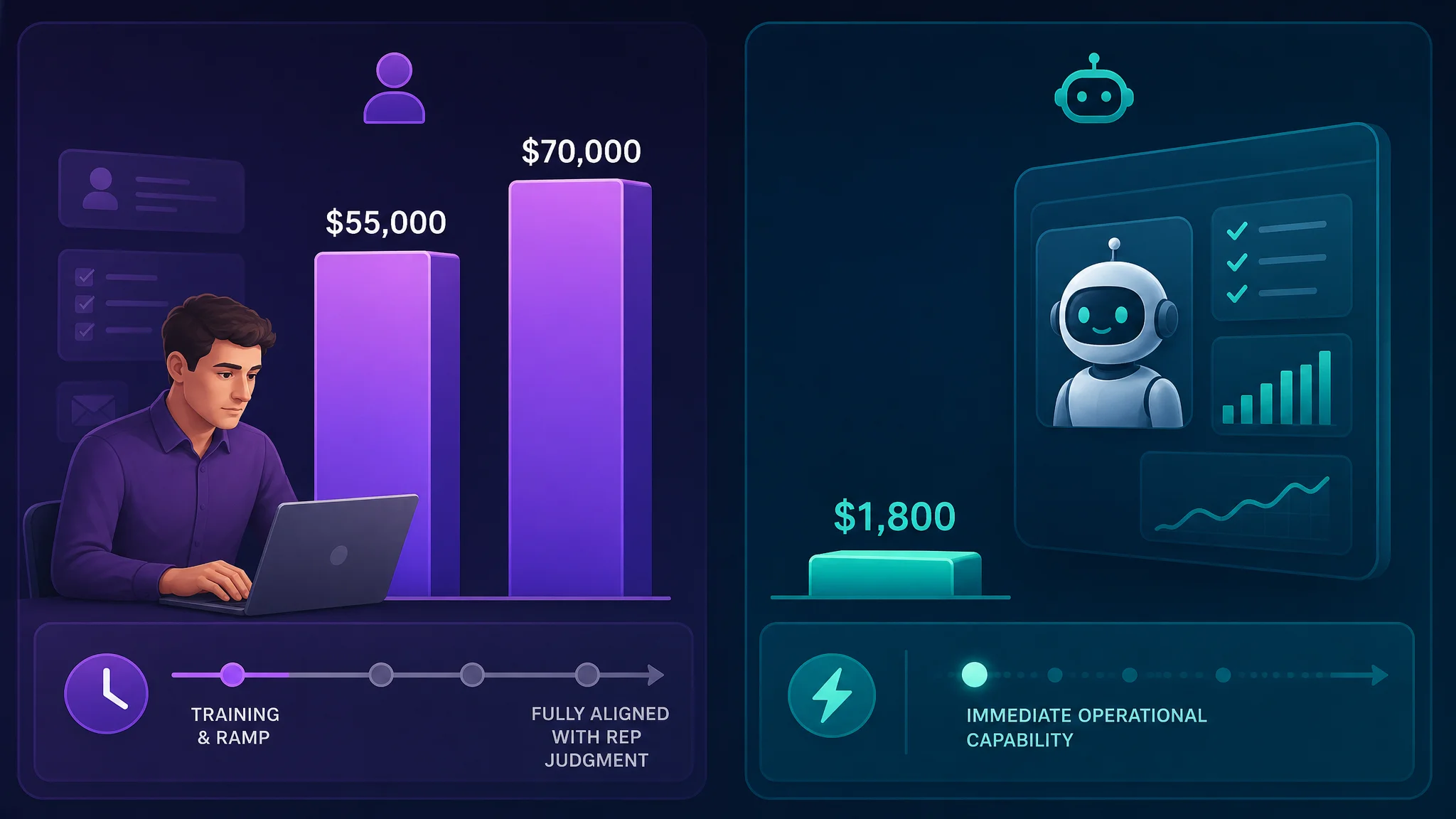 Bar chart comparing SDR salaries and AI platform costs