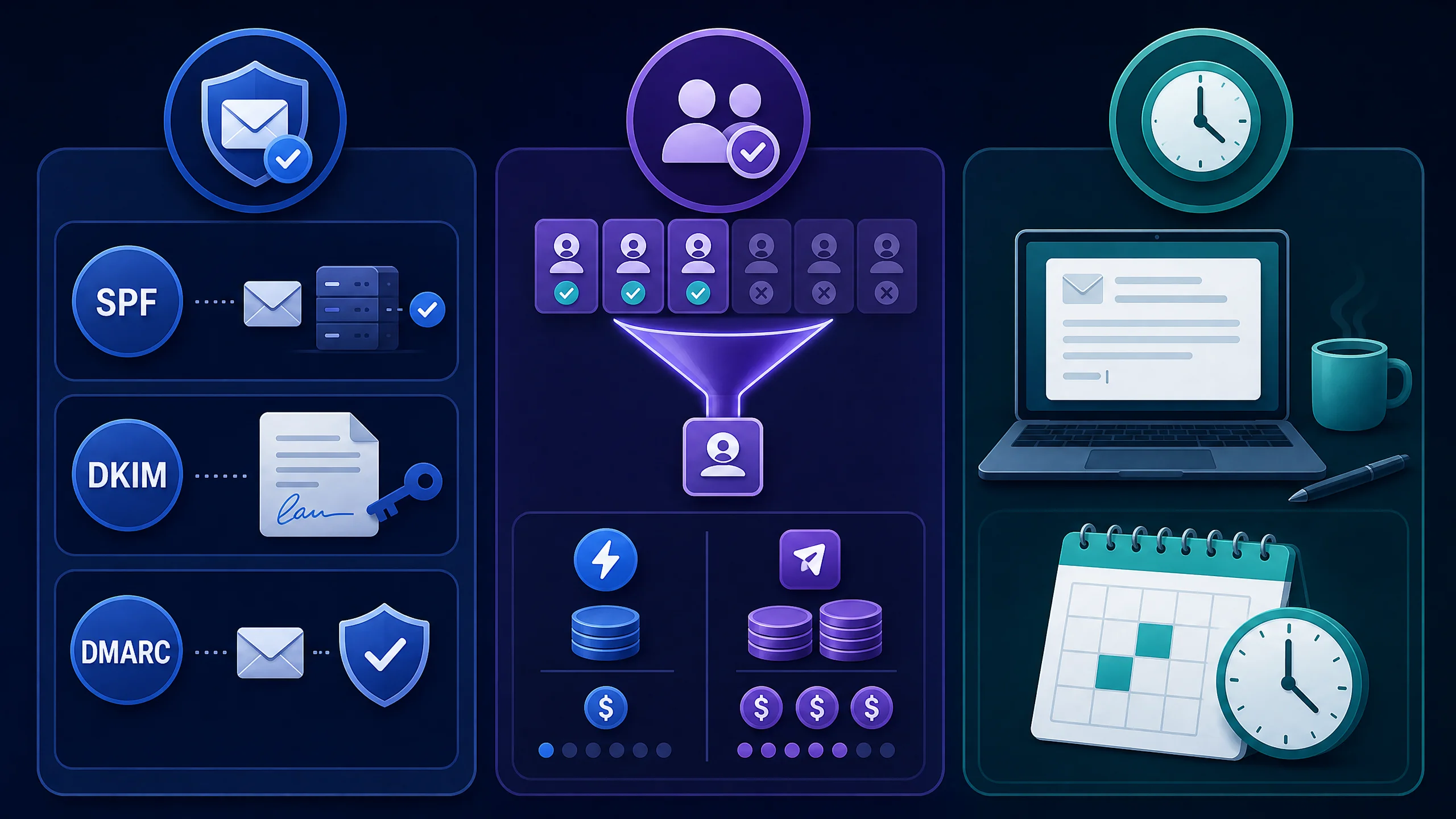 Infographic showing deliverability, data costs, and time required for cold emailing.