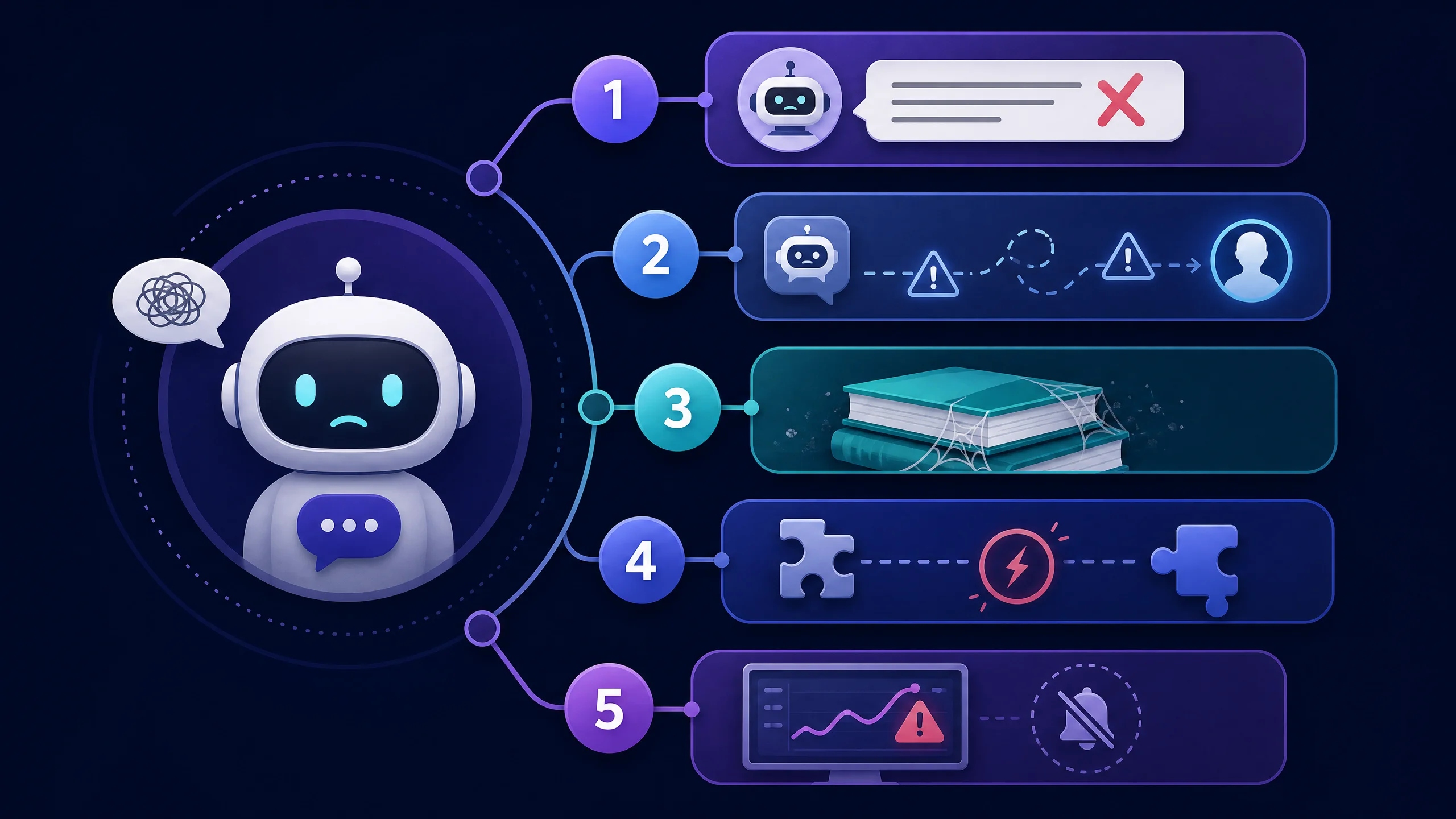 Infographic displaying five key failure points of DIY chatbots