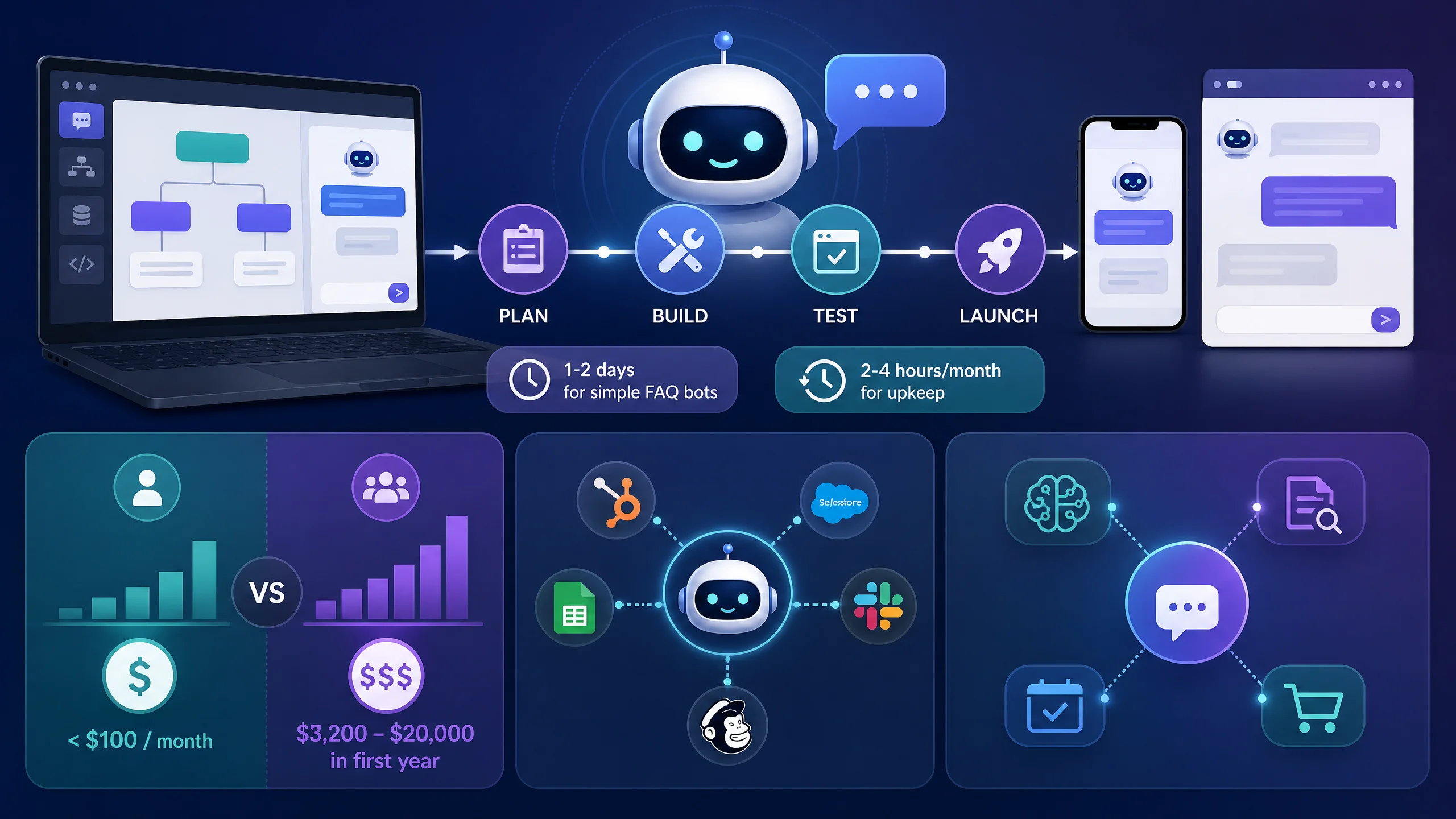 Process timeline and cost comparison for building AI chatbots