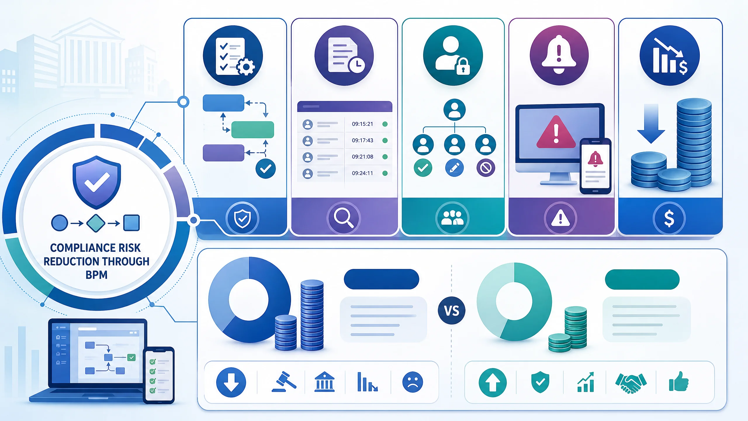Infographic showing BPM software impact on compliance risk reduction