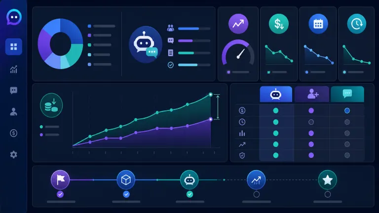ROI dashboard illustrating cost savings and pilot milestones