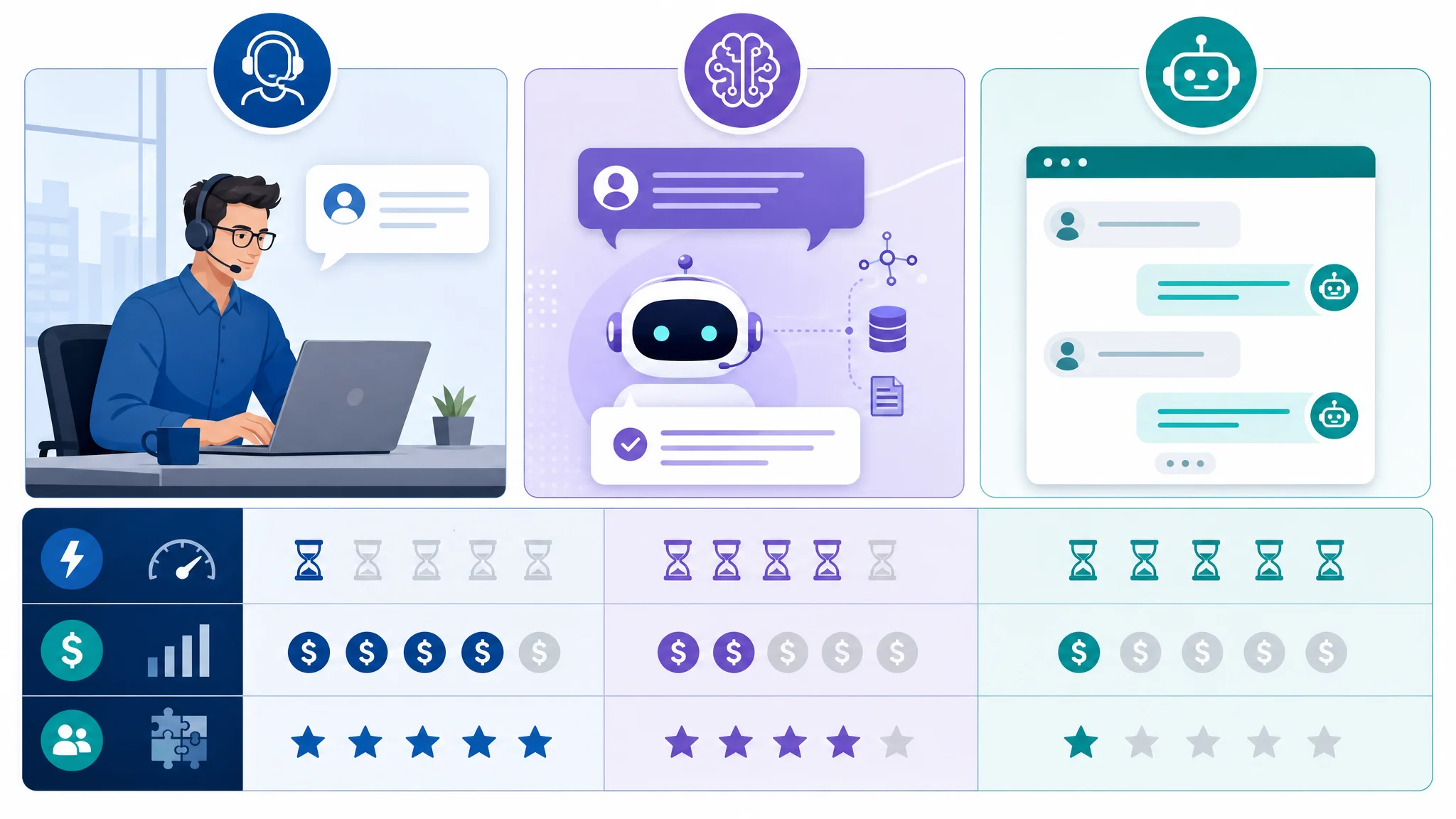 Comparison table of B2B support types and metrics