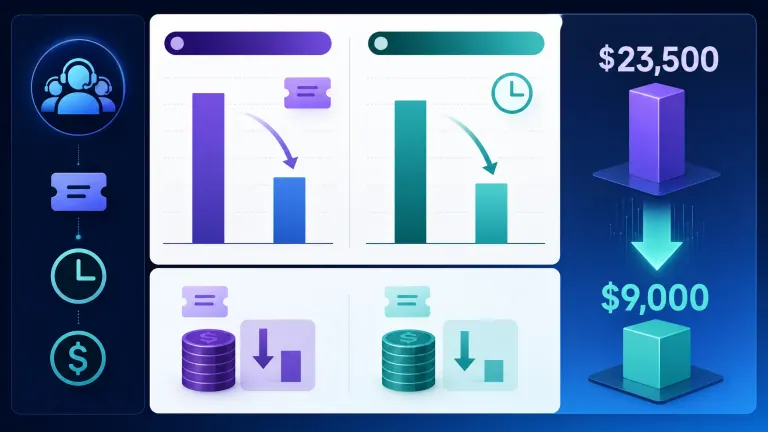 Infographic showing B2B support cost and performance before and after conversational assistance