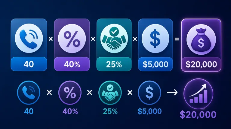 Infographic showing the formula for calculating monthly revenue lost to missed calls step by step