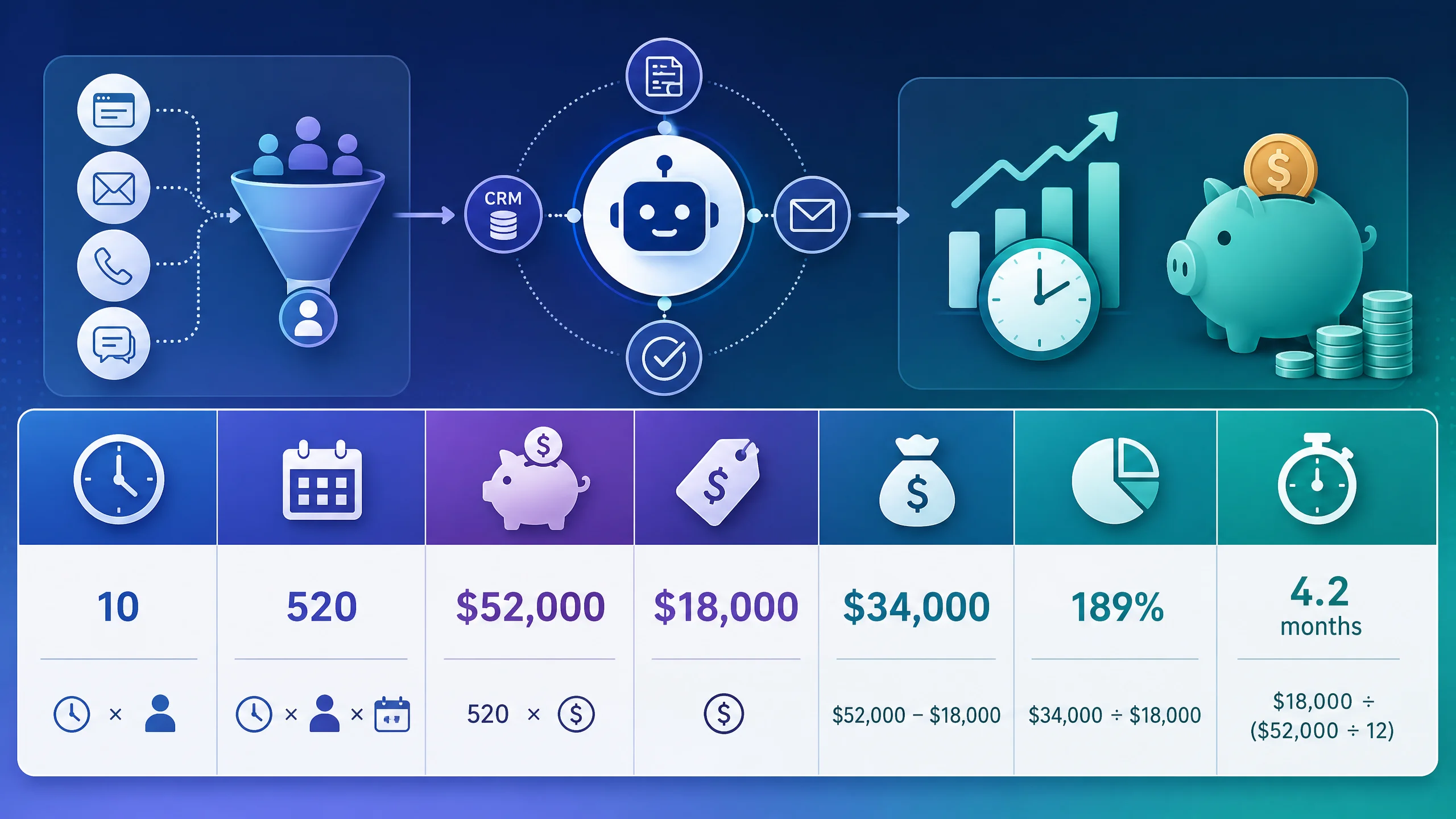 Infographic showing ROI calculations for automating lead inquiries.