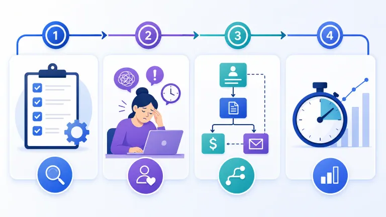 A flowchart mapping dependencies between onboarding automation steps for a small B2B business