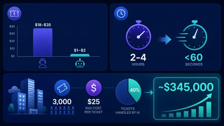 infographic showing cost comparison of human vs AI support and potential savings