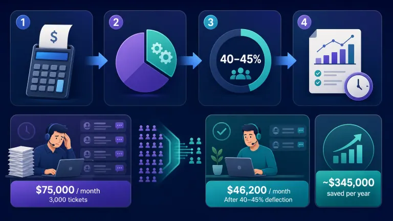 Infographic illustrating steps to calculate AI support cost savings