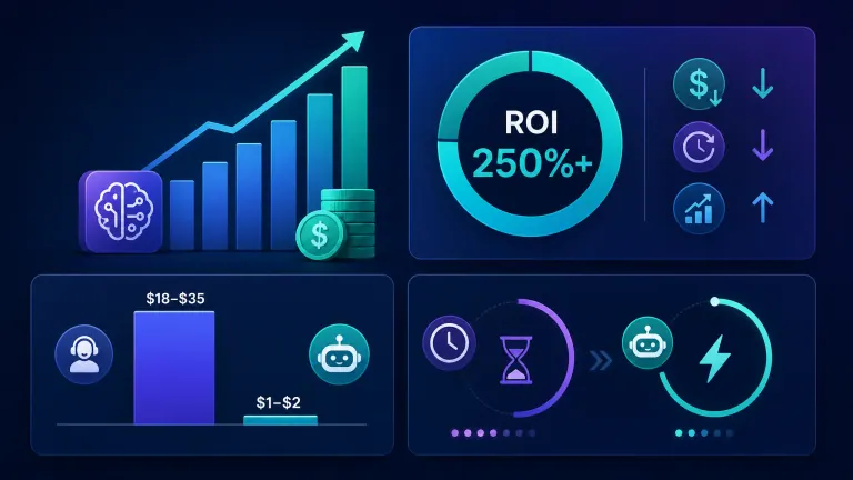 Infographic showing cost reduction and efficiency of AI in customer service