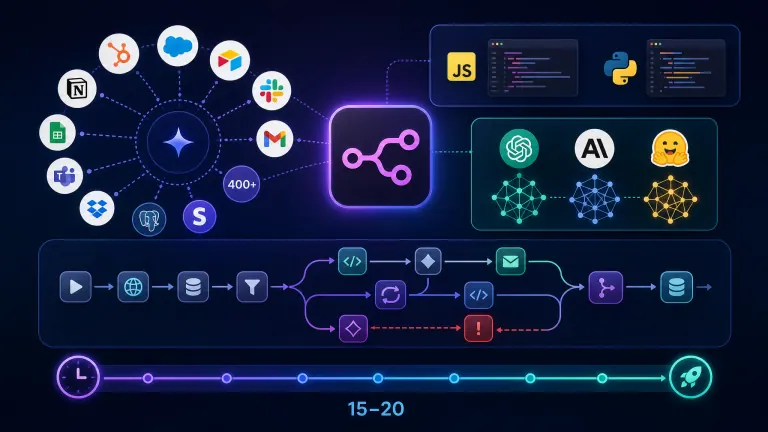 Illustration of n8n features and integrations in workflow automation