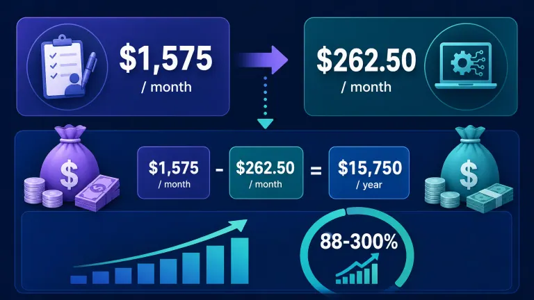 Infographic showing onboarding cost reduction and ROI percentages.