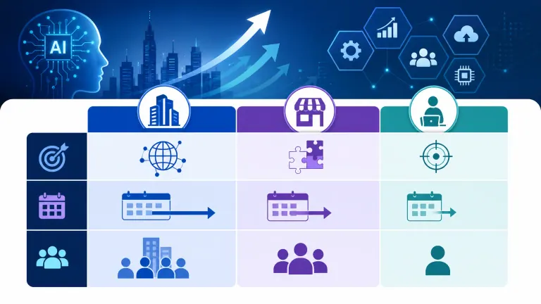 comparison table of AI consulting types and project scopes