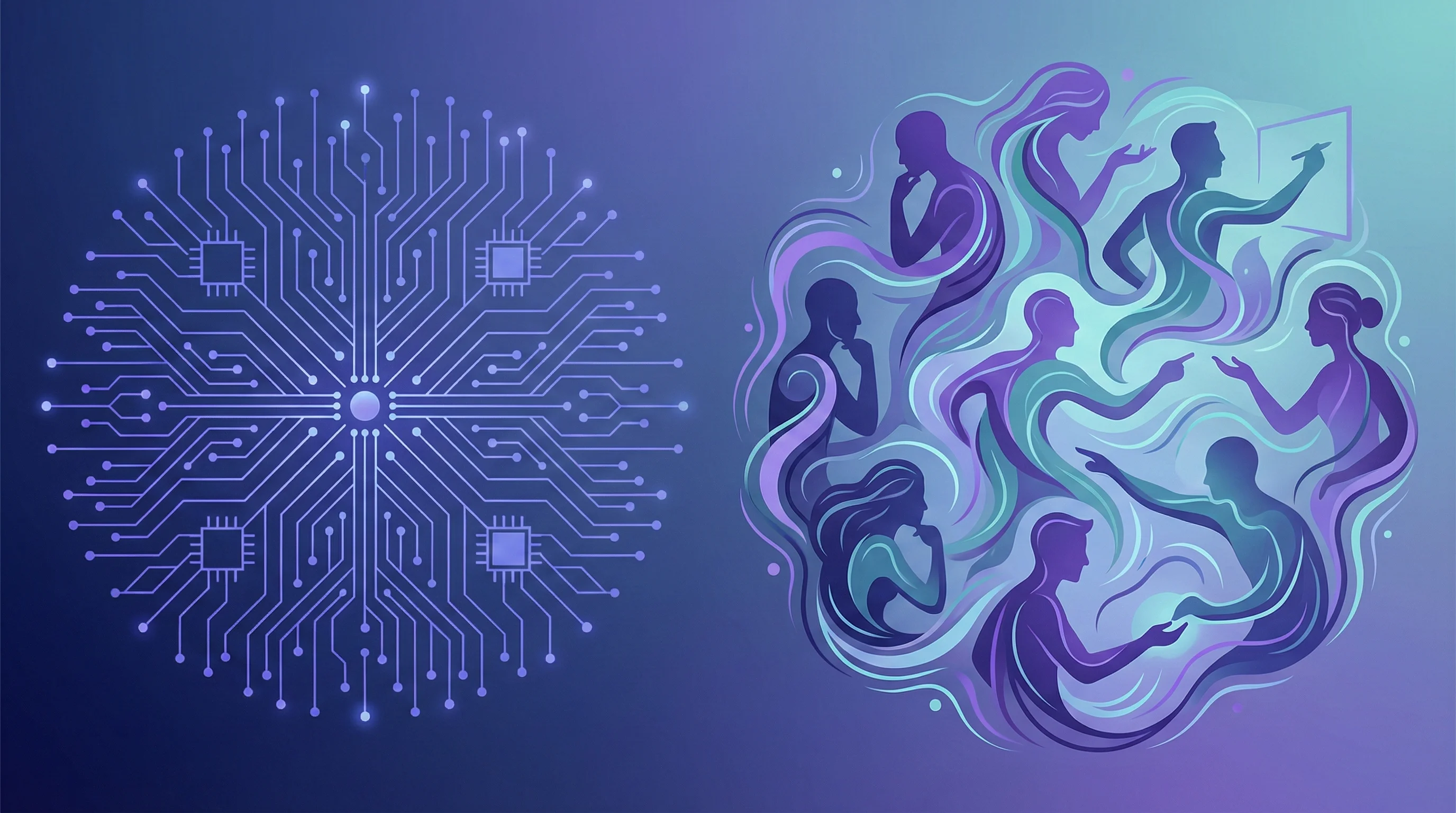 AI marketing automation dashboard with analytics charts compared to marketing team collaboration meeting
