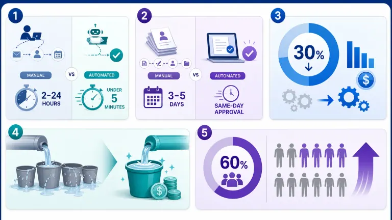 Infographic illustrating 5 key ROI metrics for BPM software