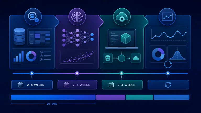 visual timeline of churn prediction project phases with durations