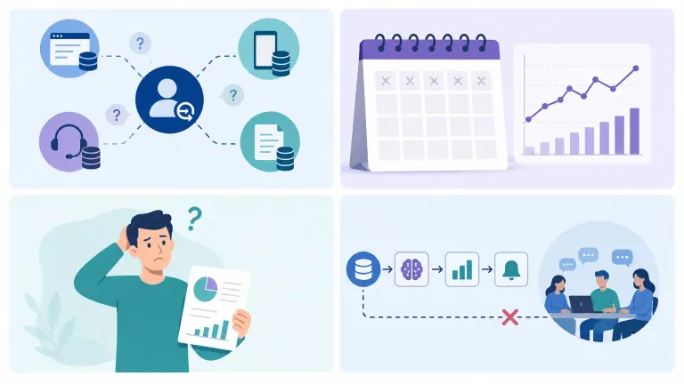 Infographic illustrating causes of churn prediction timeline slippage.
