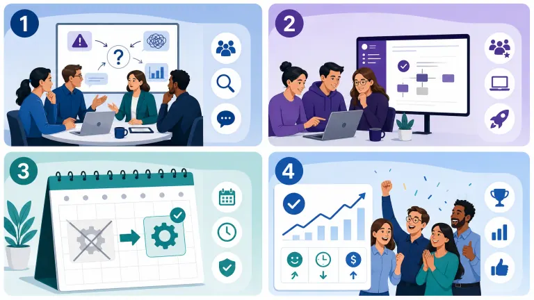 Infographic showing four fixes for team automation resistance.